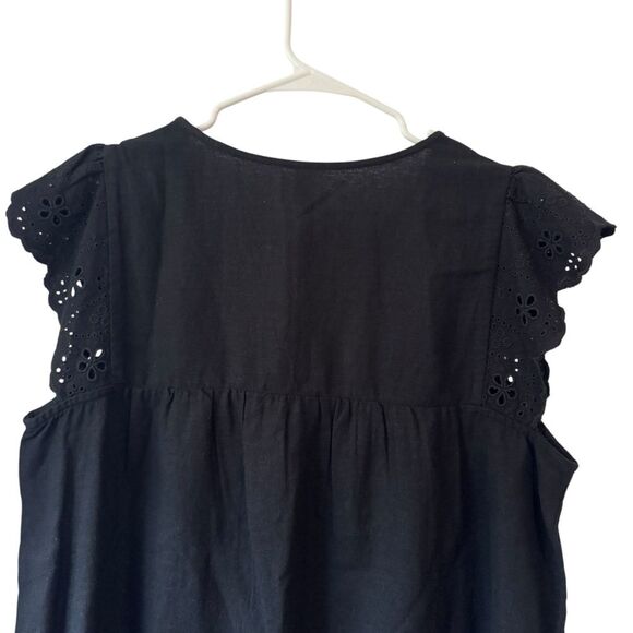 NWT Old Navy Womens L Petite Black Dress Linen Mix Eyelet Cap Sleeves - Picture 6 of 8